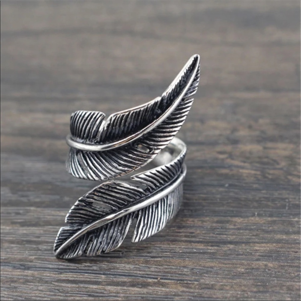 Feather 925 sterling silver unisex ring - Picture 2 of 5